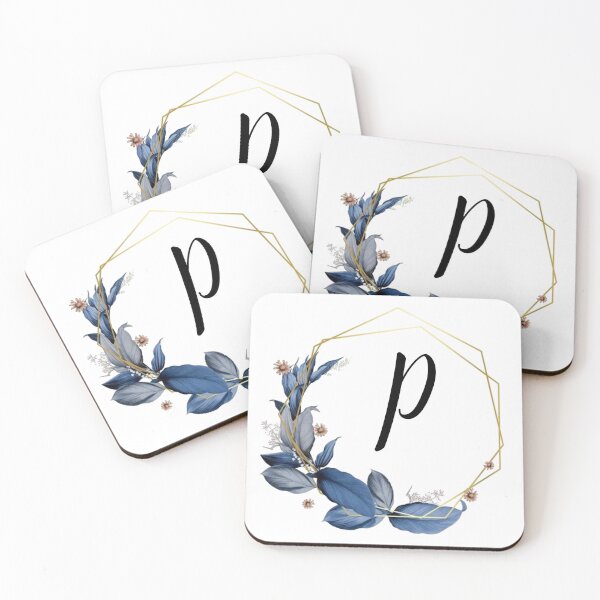 Item preview, Monogram Gold Frame with Blue Leaves | Monogram Letter P designed and sold by JustSeasons.