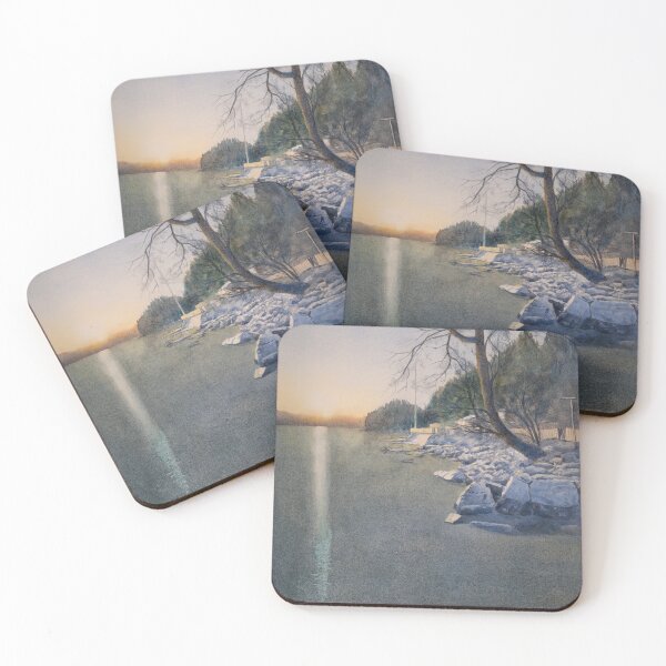 Item preview, Winter Sunset lake with sunlight reflections on the ice. Handpainted watercolour landscape -  designed and sold by Einar Aasen.