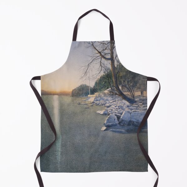 Item preview, Winter Sunset lake with sunlight reflections on the ice. Handpainted watercolour landscape - designed and sold by Einar Aasen.