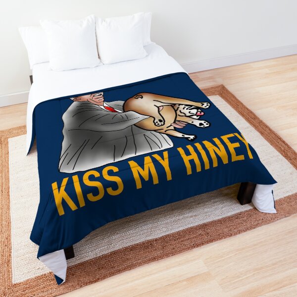Babydog Kiss My Hiney Funny West Virginia Political Jim Justice Blue and Gold Comforter