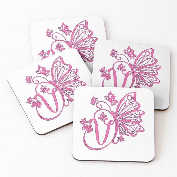 Item preview, Ornamental Letter V, Pink Butterfly Monogram, Monogram Letter Ornament designed and sold by PROMEN Creativity.