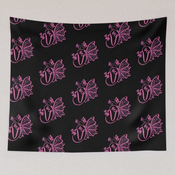 Item preview, Ornamental Letter V, Pink Butterfly Monogram, Monogram Letter Ornament designed and sold by PROMEN Creativity.