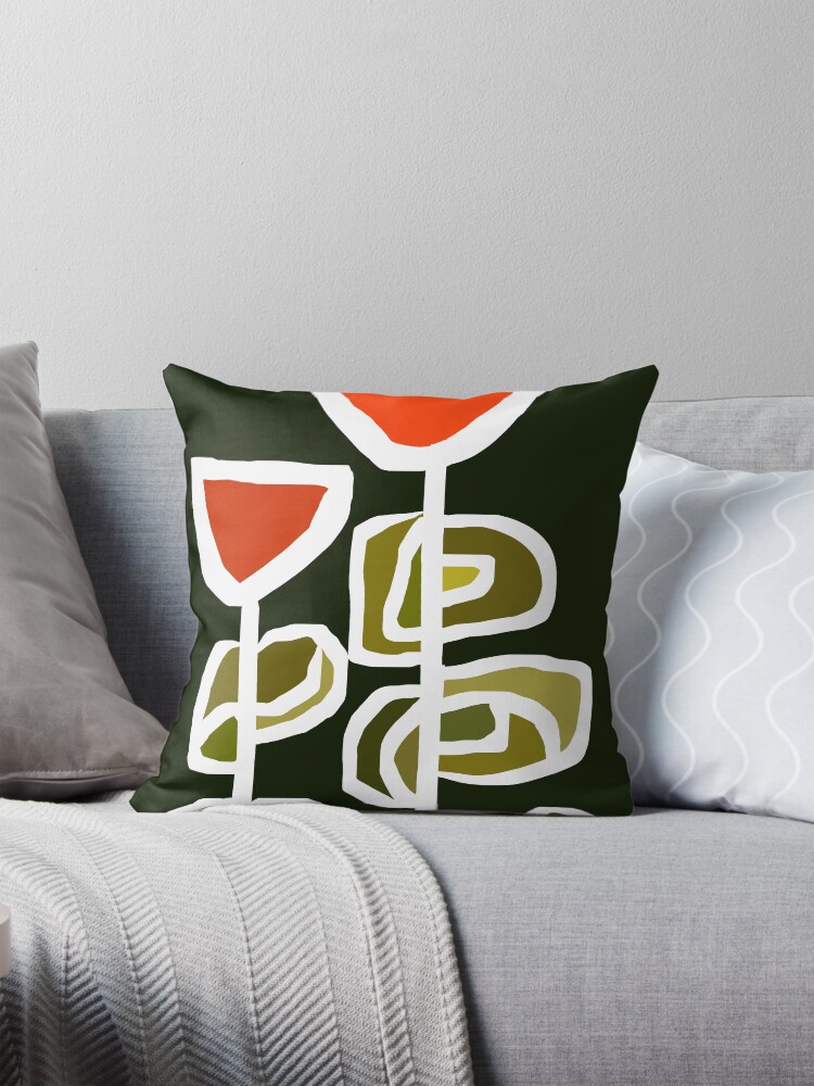 Thumbnail 1 of 4, Pillow, Gorgeous Modern Scandinavian Floral Garden in Gradient Green and Orange designed and sold by Deutschic.
