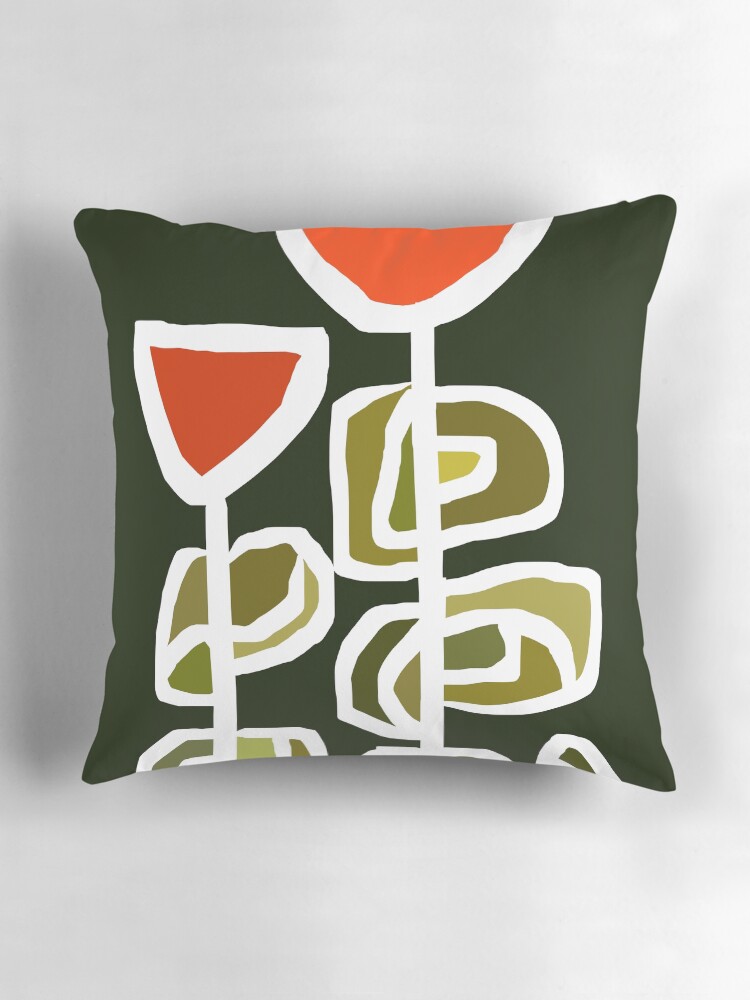 Thumbnail 3 of 4, Pillow, Gorgeous Modern Scandinavian Floral Garden in Gradient Green and Orange designed and sold by Deutschic.