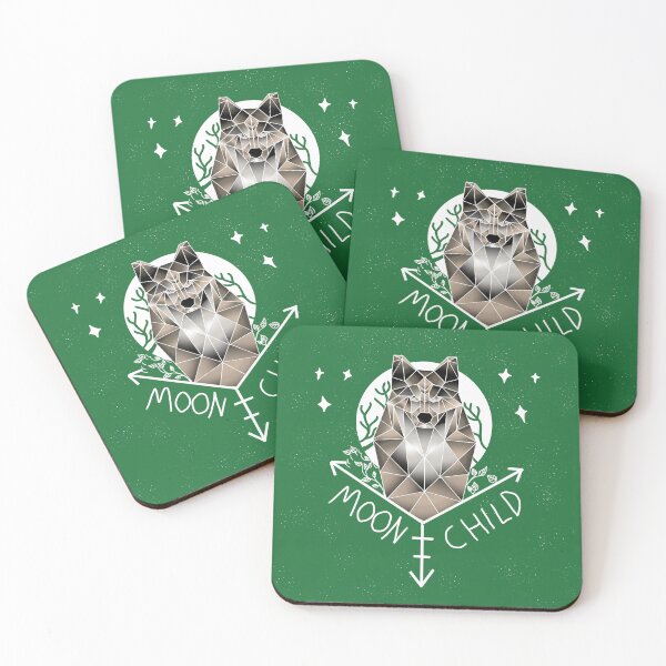 Item preview, Moon Child Geometric Wolf and Moon green background  designed and sold by DemonicGloom.