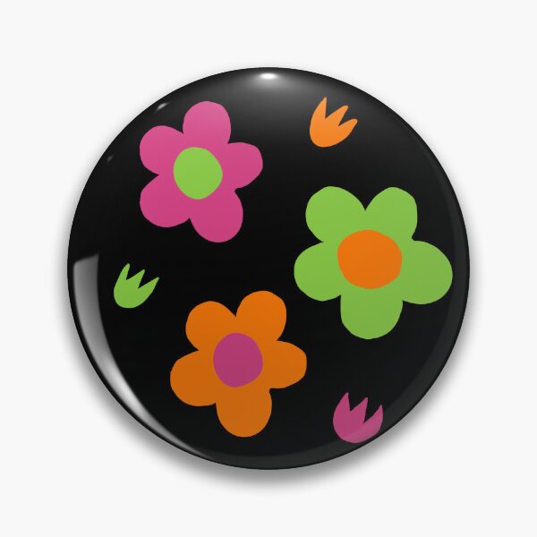Item preview, Multicolor pink green and orange flower power black background print designed and sold by DemonicGloom.