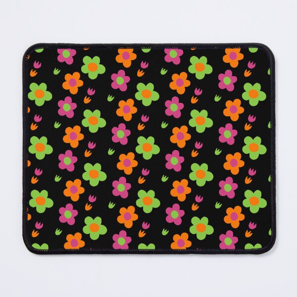 Item preview, Multicolor pink green and orange flower power black background print designed and sold by DemonicGloom.