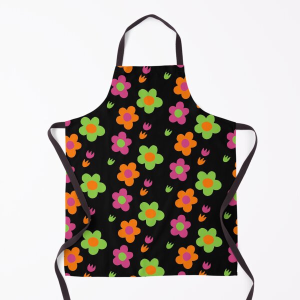 Item preview, Multicolor pink green and orange flower power black background print designed and sold by DemonicGloom.
