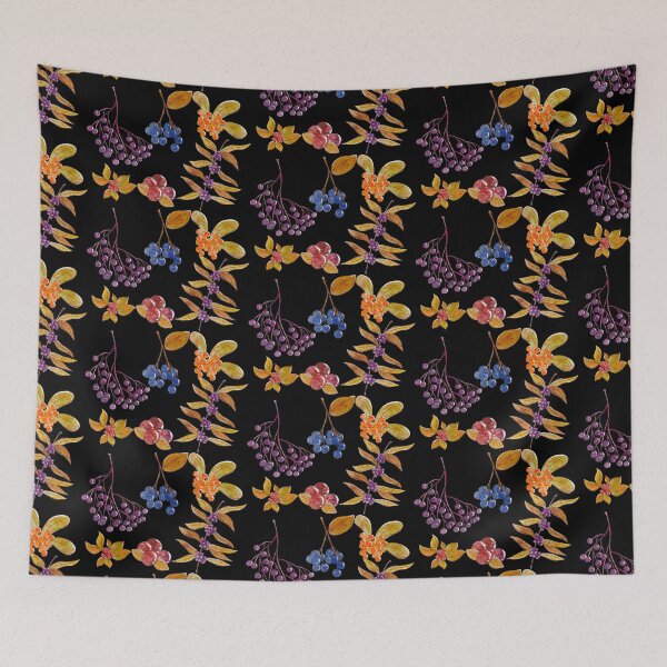Item preview, Colorful Wild Berries Pattern Black Version designed and sold by Cora Gregory.