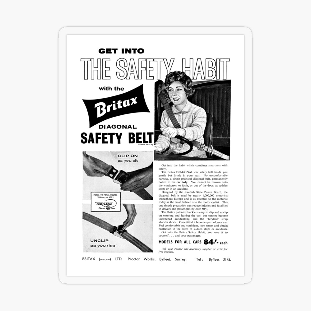 Britax car seat belt classic car advert 1960 Art Board Print for Sale by Scenebyrail Redbubble