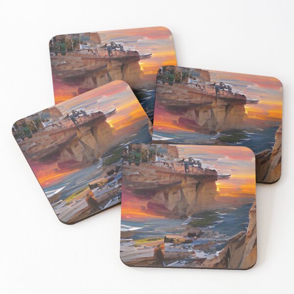 Item preview, Sunset cliffs Fantasy Art style Art designed and sold by NeuralProd.