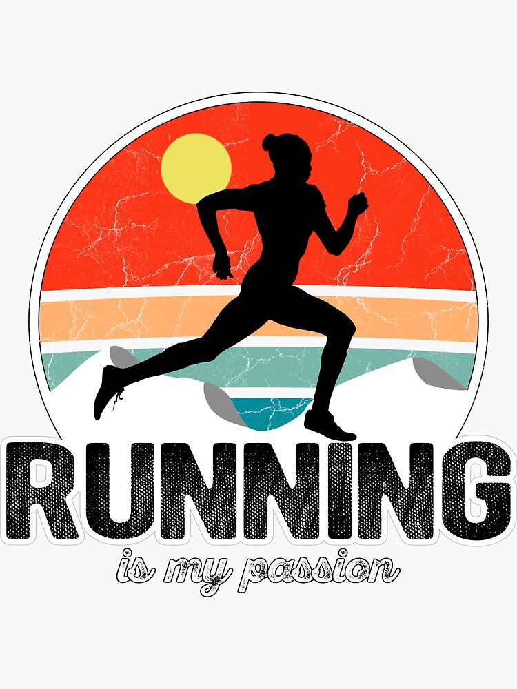 "Running jogging is my passion retro gift" Sticker for Sale by