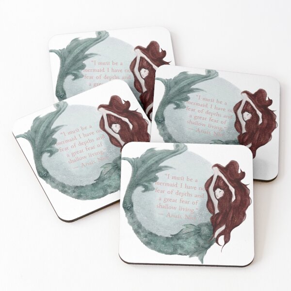 Item preview, Anais Nin Mermaid Quote Red Hair Watercolor Mermaid Silver Sparkles designed and sold by Monica Laipple.