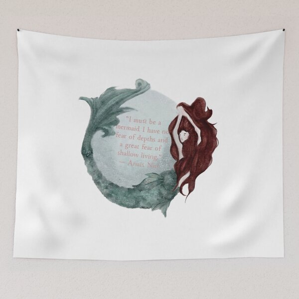 Item preview, Anais Nin Mermaid Quote Red Hair Watercolor Mermaid Silver Sparkles designed and sold by Monica Laipple.