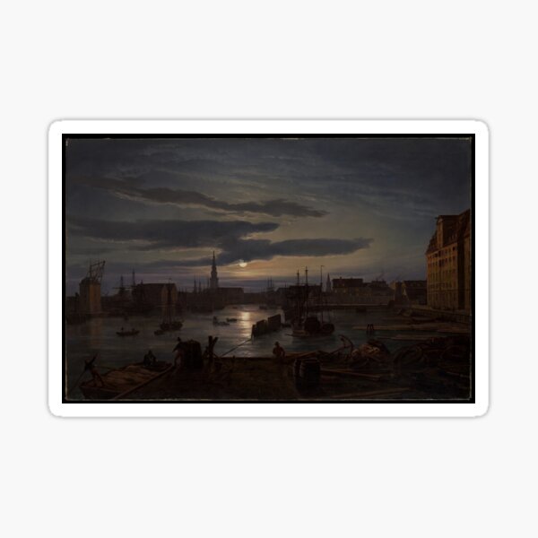 Copenhagen Harbor by Moonlight, Johan Christian Dahl, 1846 Sticker