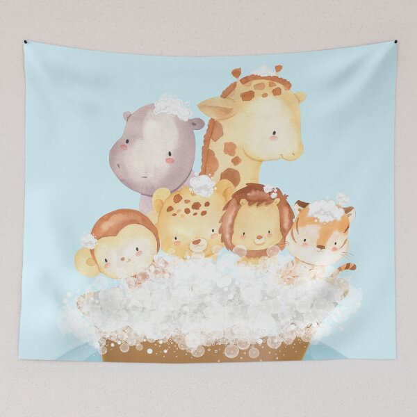 Item preview, Cute Baby Safari and Jungle Animals in a Bathtub, Boys Bathroom Print, Safari Baby Animals in Tub, Whimsy Animal, Kids Bathroom Art designed and sold by MrGiftee.