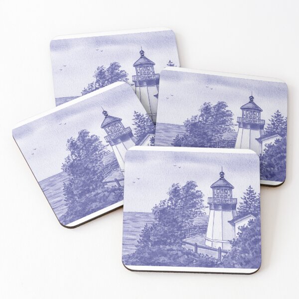 Item preview, Very Peri Purple Blue Cape Meares Lighthouse Oregon State Pacific Ocean Shore Watercolor  designed and sold by Irina Sztukowski.