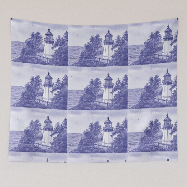 Item preview, Very Peri Purple Blue Cape Meares Lighthouse Oregon State Pacific Ocean Shore Watercolor  designed and sold by Irina Sztukowski.