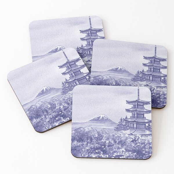 Item preview, Purple Blue Very Peri Chureito Pagoda With The View Of Mountain Fuji Watercolor  designed and sold by Irina Sztukowski.