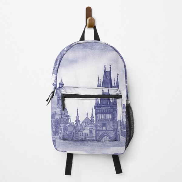 Item preview, Prague Charles Bridge Czech Republic Vintage Very Peri Purple Blue Watercolor  designed and sold by Irina Sztukowski.