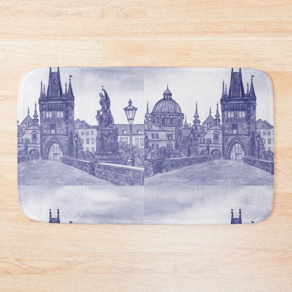 Item preview, Prague Charles Bridge Czech Republic Vintage Very Peri Purple Blue Watercolor  designed and sold by Irina Sztukowski.