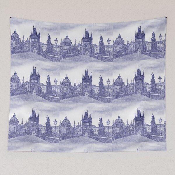 Item preview, Prague Charles Bridge Czech Republic Vintage Very Peri Purple Blue Watercolor  designed and sold by Irina Sztukowski.