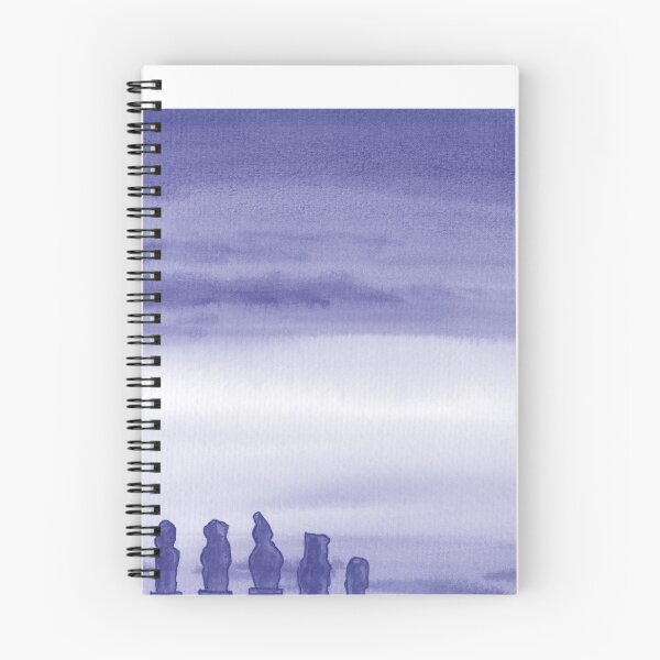 Item preview, Gorgeous Sunset With Magical Statues Of Easter Island Chile Purple Blue Very Peri Watercolor designed and sold by Irina Sztukowski.