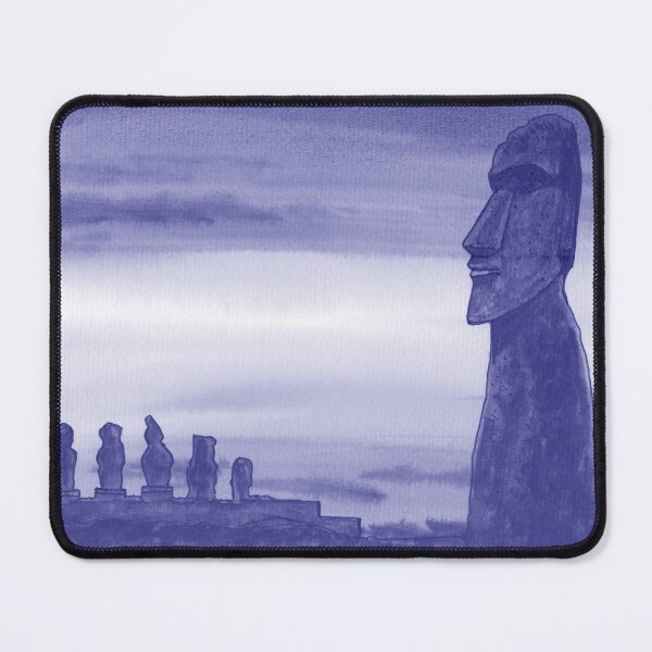 Item preview, Gorgeous Sunset With Magical Statues Of Easter Island Chile Purple Blue Very Peri Watercolor designed and sold by Irina Sztukowski.