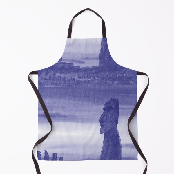 Item preview, Gorgeous Sunset With Magical Statues Of Easter Island Chile Purple Blue Very Peri Watercolor designed and sold by Irina Sztukowski.