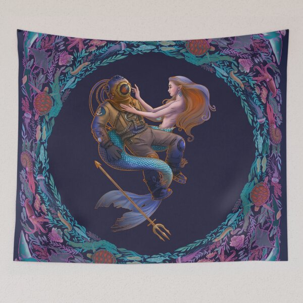 Item preview, Mermaid & Diver Couple - Heart Shaped: Valentines Day designed and sold by Wild-Astro.
