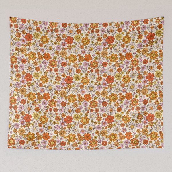Item preview, Groovy Retro 1960s/1970s Flowers Pattern in Orange and Yellow designed and sold by brodolo.
