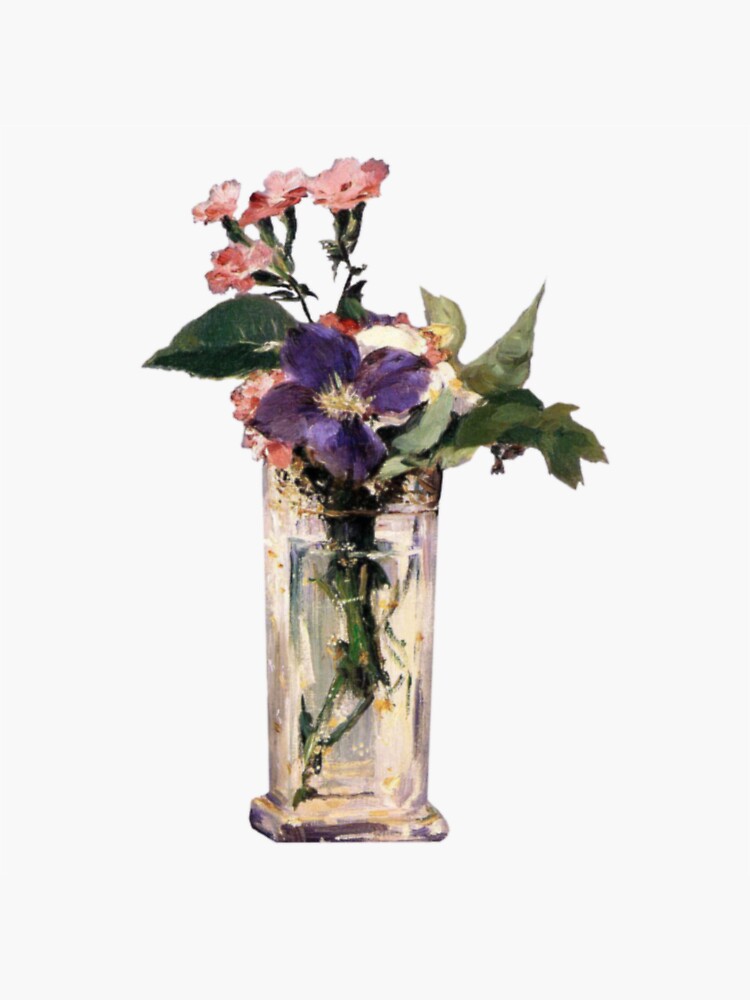 "Edouard Pinks and Clematis in a Crystal Vase" Sticker by flora