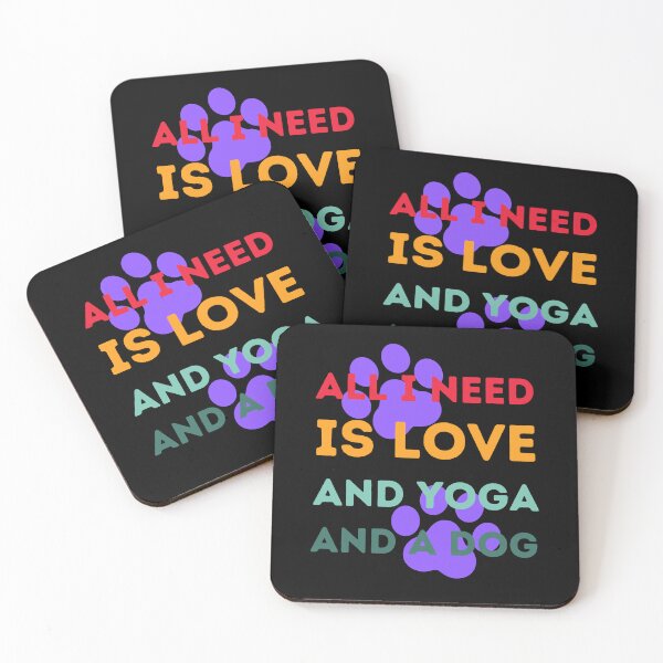 Item preview, All I need is love and yoga and a dog, vintage color text. Cute and funny Valentines. designed and sold by WhaleSharkShop.