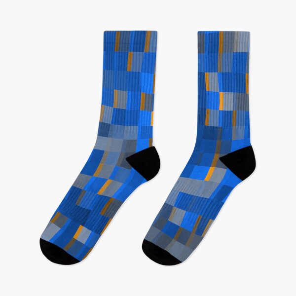 Item preview, geometric pixel square pattern abstract background in blue yellow designed and sold by Mrvell.