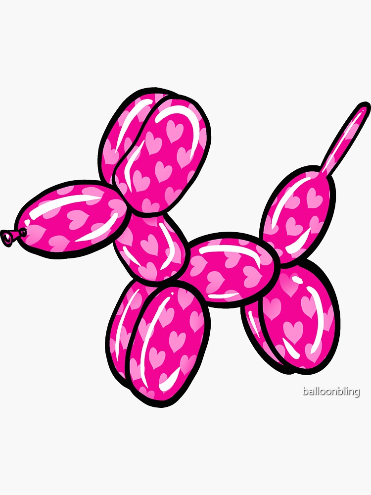Thumbnail 3 of 3, Sticker, Valentine's Day Balloon Dog with Hearts in Wildberry and Pink designed and sold by balloonbling.