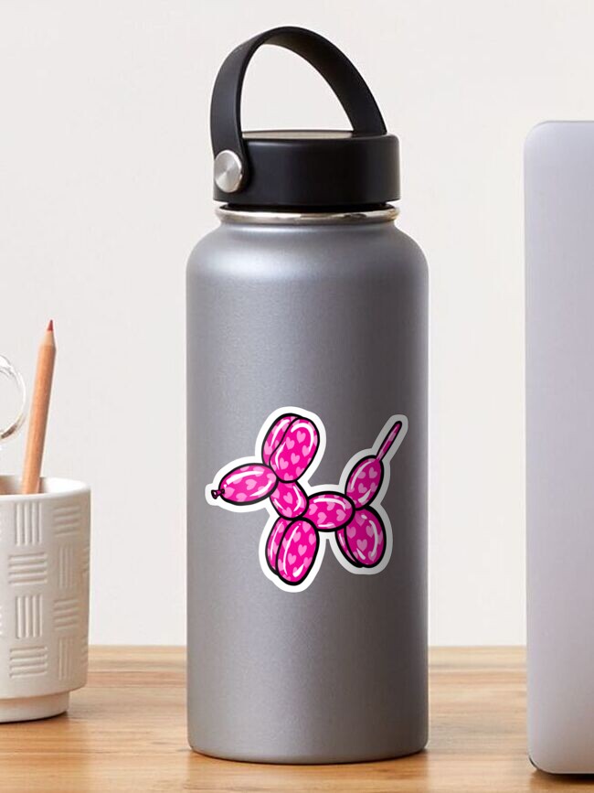 Thumbnail 1 of 3, Sticker, Valentine's Day Balloon Dog with Hearts in Wildberry and Pink designed and sold by balloonbling.