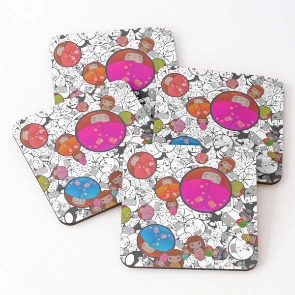 Item preview, Dreamy Japanese Kawaii Dolls, Sleeping and Umbrellas Mosaic Illustration designed and sold by RyanCaudell.