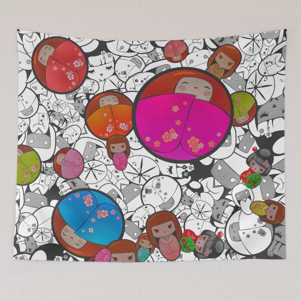 Item preview, Dreamy Japanese Kawaii Dolls, Sleeping and Umbrellas Mosaic Illustration designed and sold by RyanCaudell.