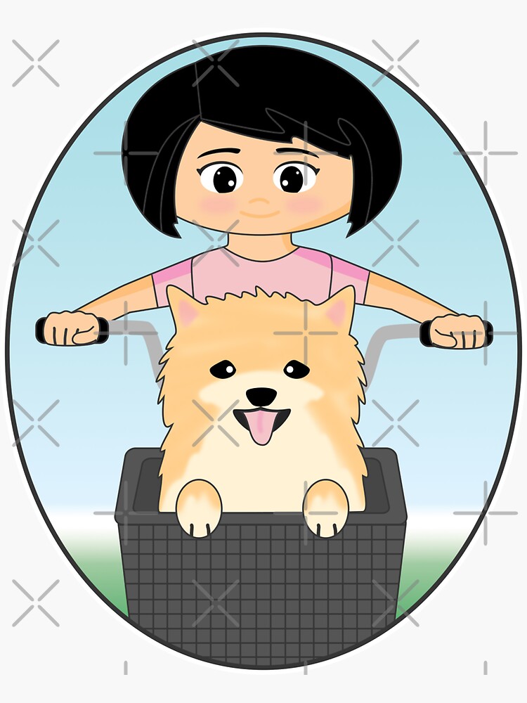 "Girl with Pomeranian" Sticker for Sale by favpics | Redbubble