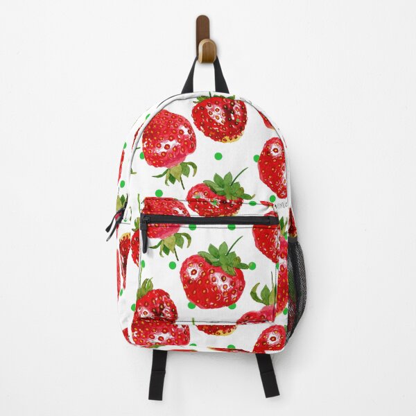 Item preview, Strawberry pattern with green dots - handpainted watercolor artwork designed and sold by magnoliART botanical_kata.