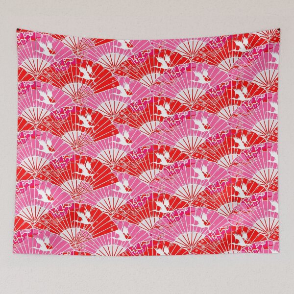 Item preview, Preppy Room Decor -	Chinoiserie fan on pink red Pattern designed and sold by Shop Your Aesthetic.