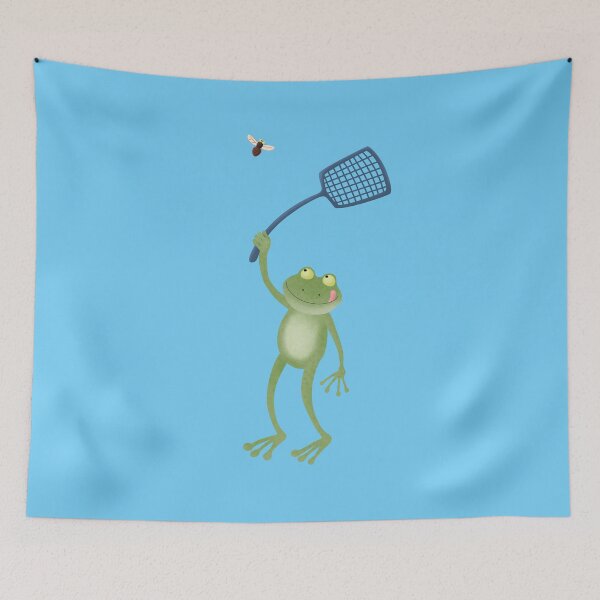 Item preview, Funny green frog swatting fly cartoon designed and sold by FrogFactory.