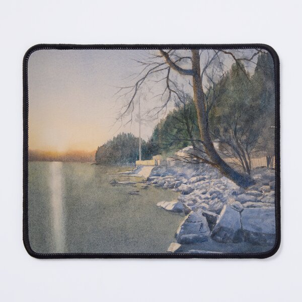 Item preview, Winter Sunset lake with sunlight reflections on the ice. Handpainted watercolour landscape -  designed and sold by Einar Aasen.