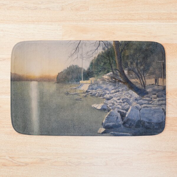 Item preview, Winter Sunset lake with sunlight reflections on the ice. Handpainted watercolour landscape -  designed and sold by Einar Aasen.