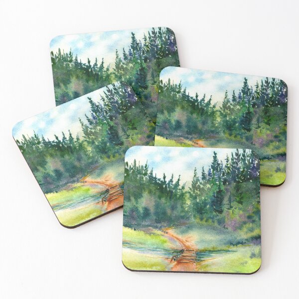 Item preview, Path In The Pine Forest, Watercolor Landscape Painting designed and sold by DaisyPaints.