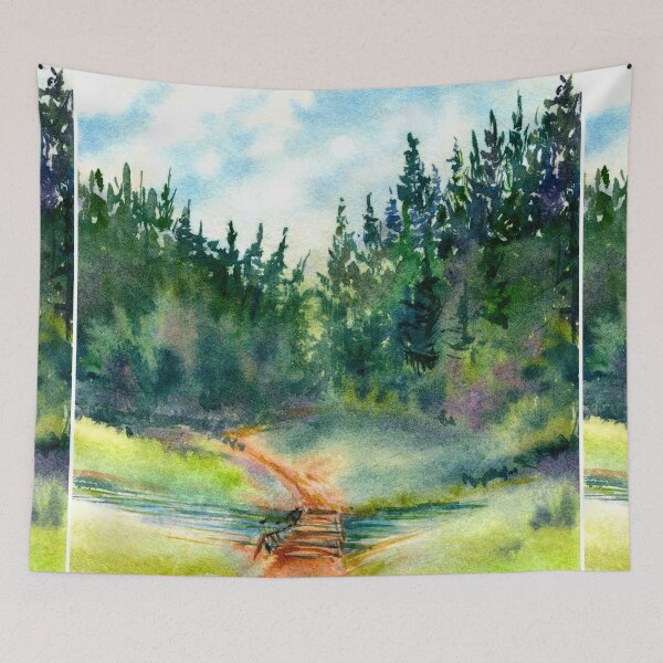 Item preview, Path In The Pine Forest, Watercolor Landscape Painting designed and sold by DaisyPaints.