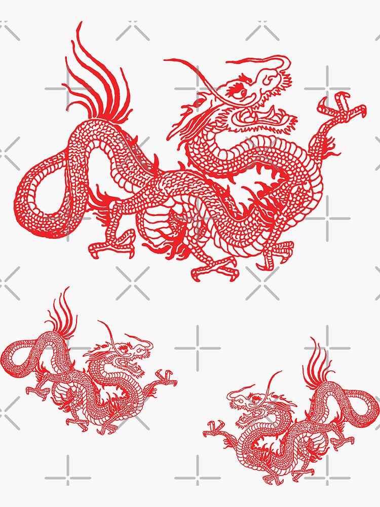 Red Chinese Dragons Pack Sticker For Sale By Eddiebalevo Redbubble