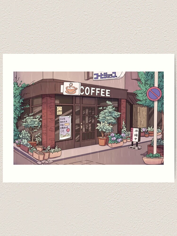 "Vintage Japanese aesthetic coffee and anime, japanese city, japanese