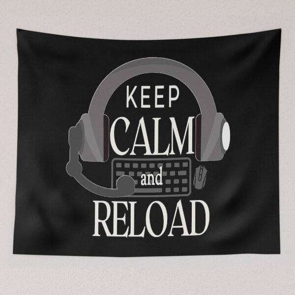 Item preview, Keep calm and reload with headphones and keyboard. Funny, gaming meme. designed and sold by AEROSPACE-IND.