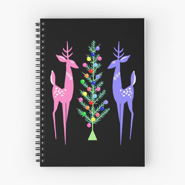 Aperçu de l'œuvre Sapin de Noël d'inspiration moderne noir et vintage du milieu du siècle avec cerf créée et vendue par FlippinTurtles.